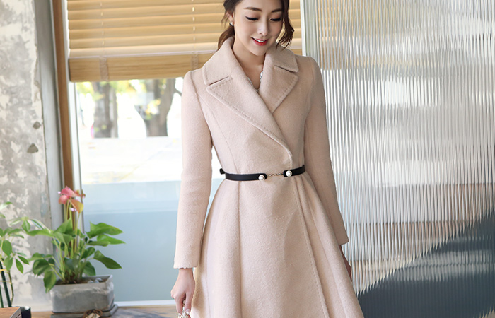 女性真珠ベルトアルパカコート