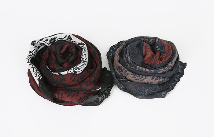 配色レース装飾スカーフ