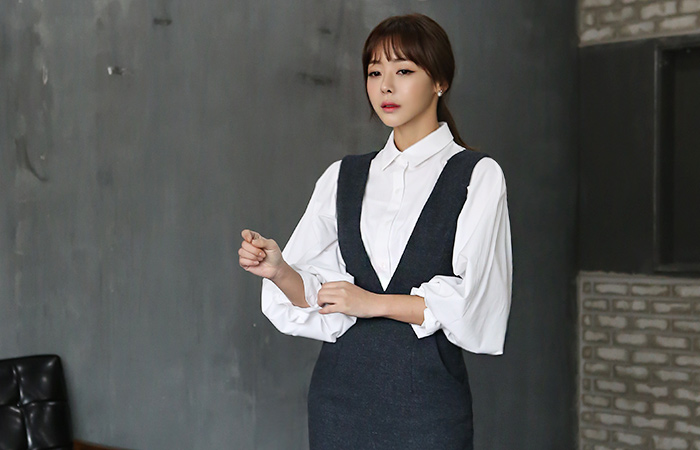 ストラップバルン起​​毛ブラウス