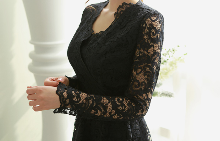 ラグジュアリーレイスフレアワンピース