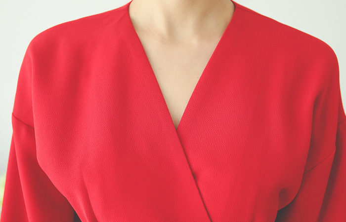 モダンワイドベルトボリュームラップワンピース