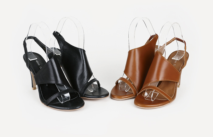 カーフスキンアンバランスミュールサンダル