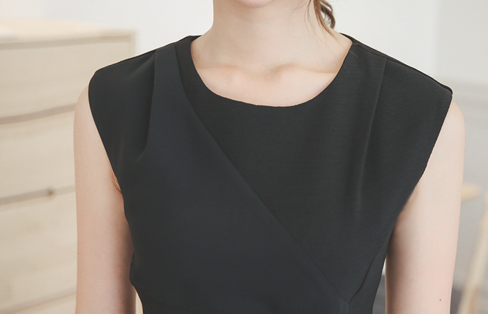 斜線シフォン配色リンクルワンピース