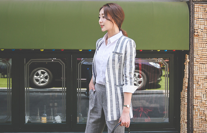 ストライプリネンハーフジャケット