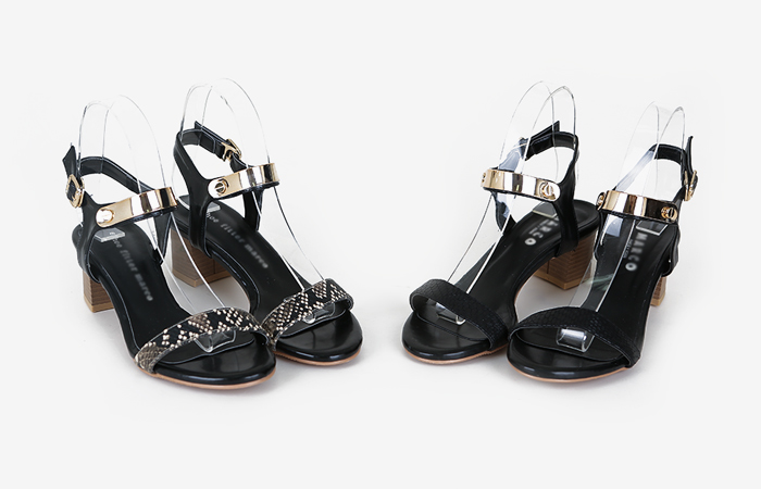 カーフスキンゴールドメタルプラットフォームソールサンダル