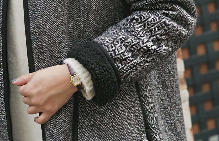 フリースの裏地ヘリンボーンコート