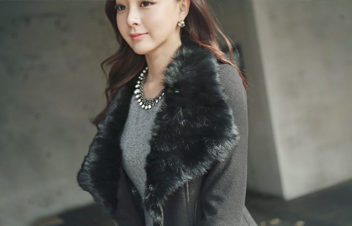 リアルラビットファー毛織ライダージャケット