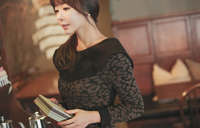 虎皮フリルネックワンピース