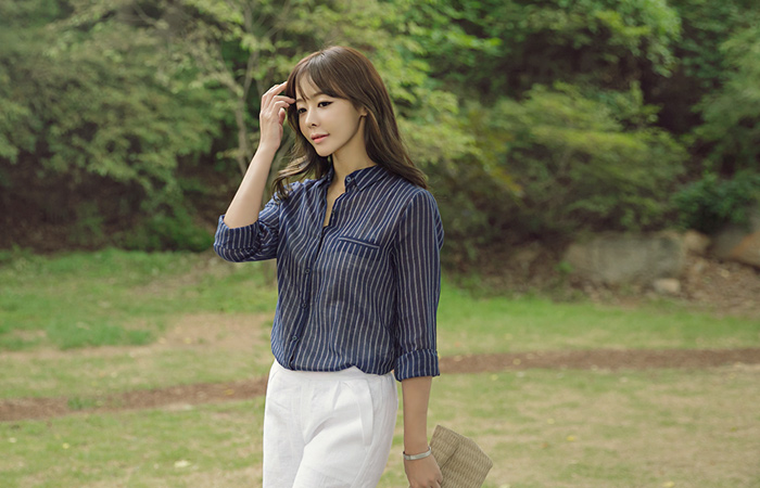 ピンストライプアサシャツ