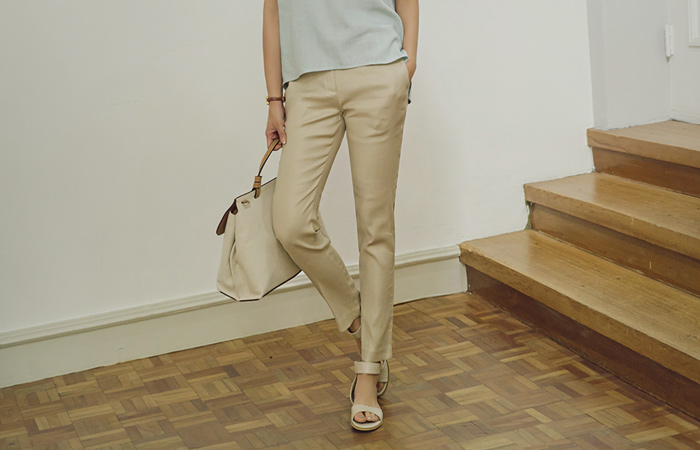 シンプル日ピットリネンパンツ