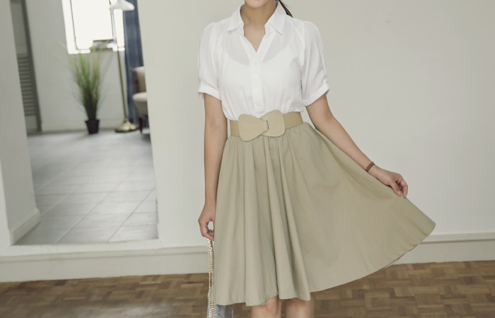 シャツ配色フレアワンピース