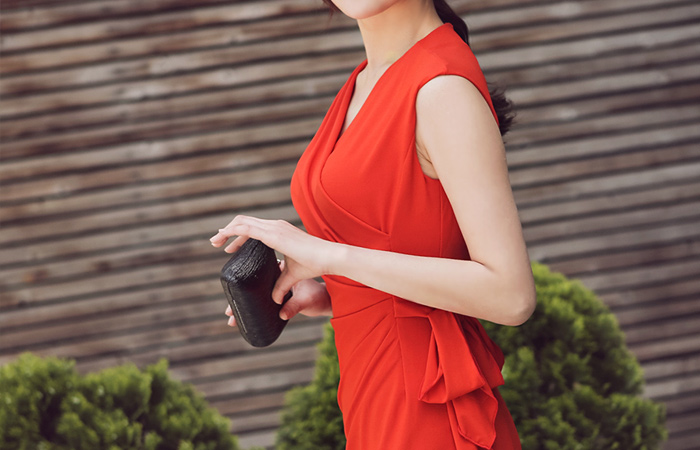 ラップシャーリングリボンワンピース（袖なし）