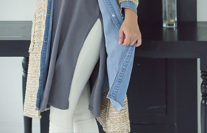 ピンタックラインこートンスパンスキニー