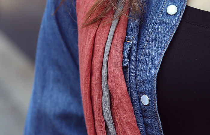 ピンコットン配色スカーフ