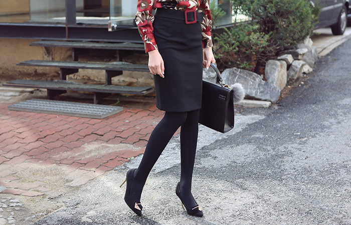 配色ベルトスパンHラインスカート