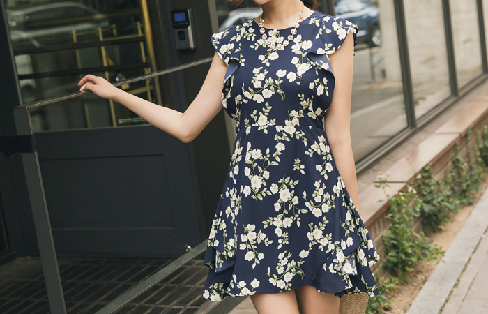 花切開フレアワンピース