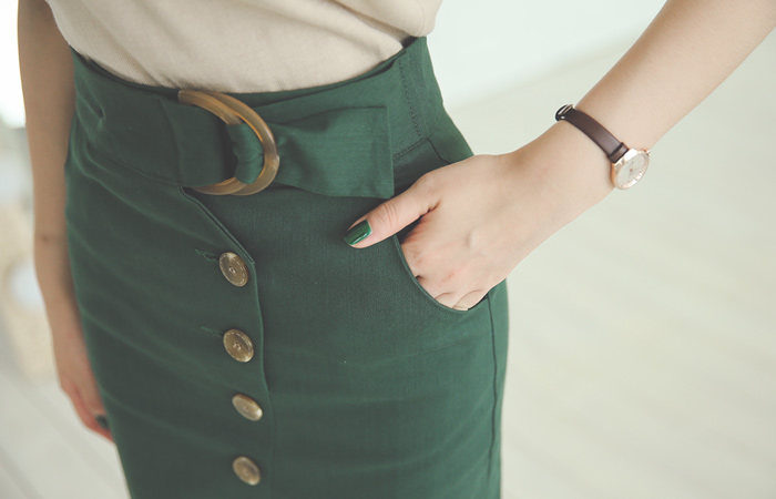 ローレンボタンこートンスパンスカート