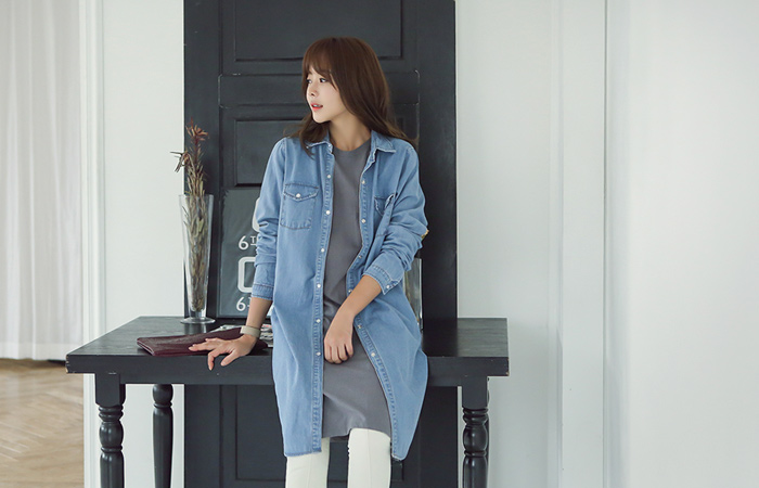 ベーシックドレスロングデニムシャツ