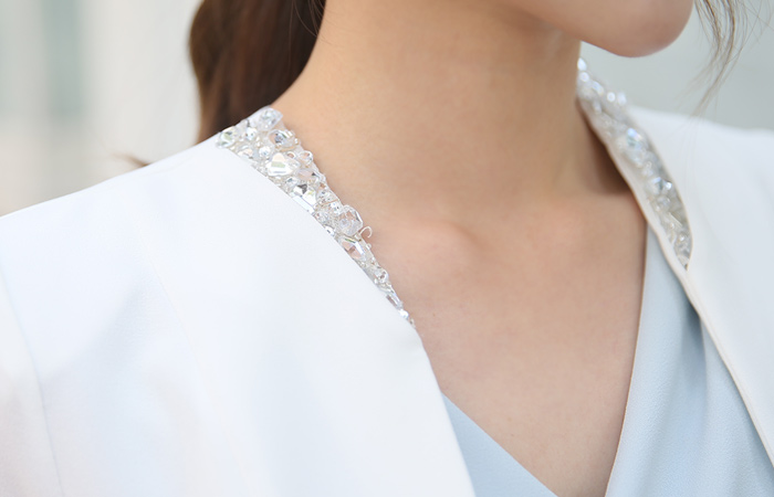 ラグジュアリービーズネックページプラムジャケット