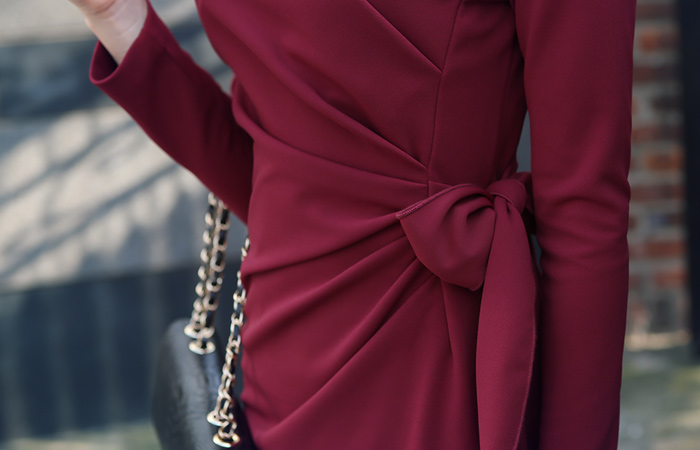 ラップシャーリングリボンドレス（長袖）