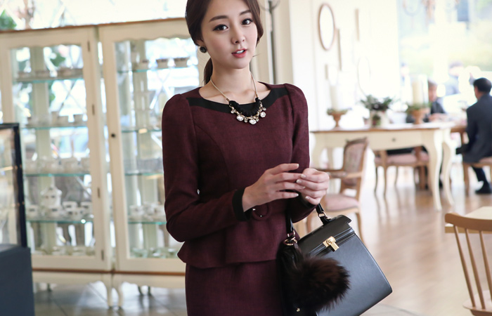 斜めロング配色ページプラムドレス