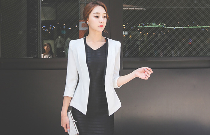 シンプル配色カラー無し7部ジャケット