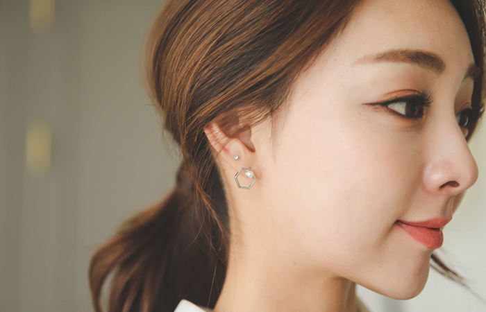 ヘキサゴンパールキュービックイヤリング