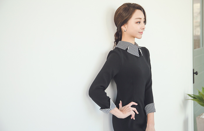 ロータスストライプ配色ドレス