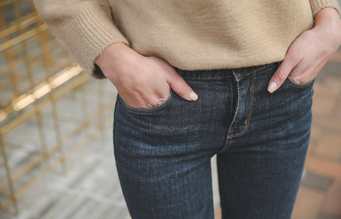 カットブーツカット起毛デニムパンツ