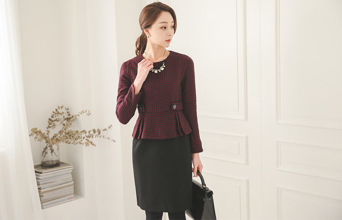 ハウンドチェックビジョページプラムドレス