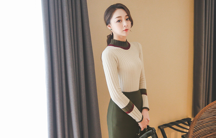 ライン配色半ポーラクッションニット