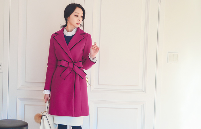 フリンジトリミングトレンチウールコート