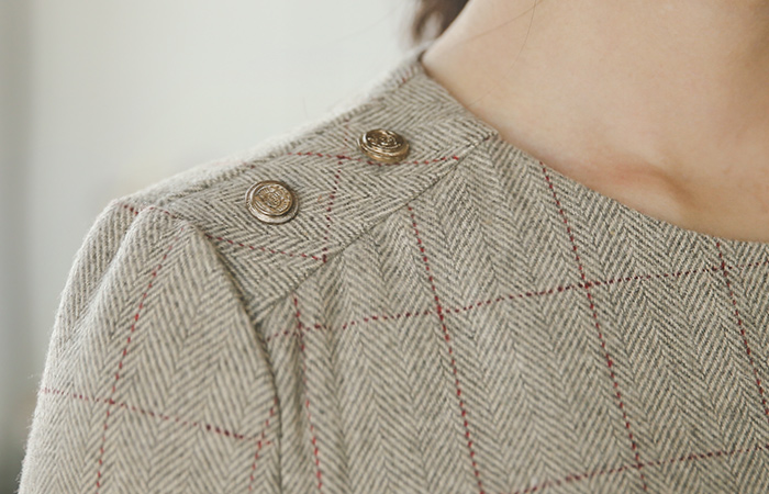 ヘリンボーンチェック毛織ドレス