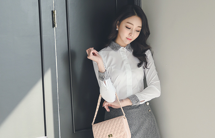 ツイード配色こートンスパンブラウス