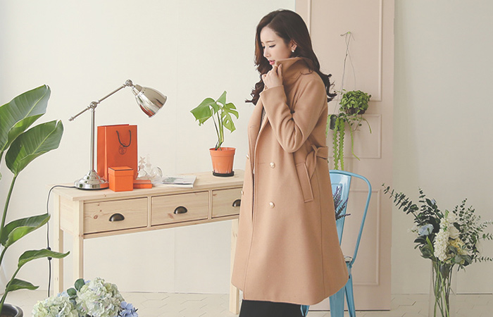 ヒルダゴールドボタントレンチウールコート