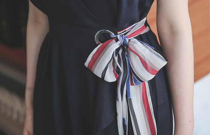 スカーフリボンベルトリネンドレス