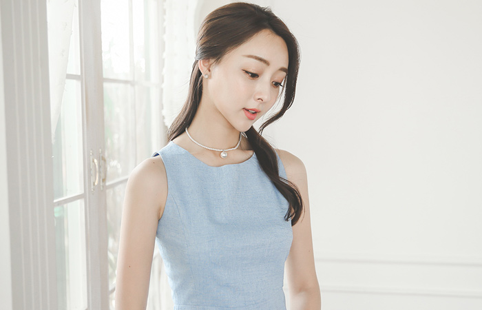 ベーシックリネンテクスチャ袖なしドレス