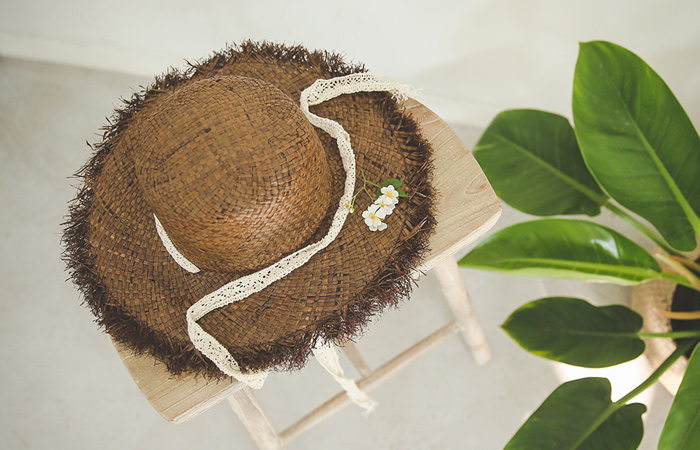 ロマンチックレイスリボンラフィアハット