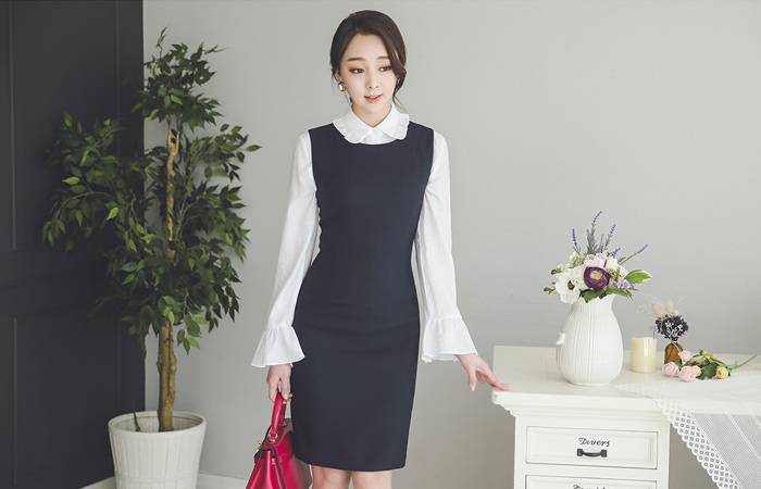 シンプルレイヤード袖なしドレス