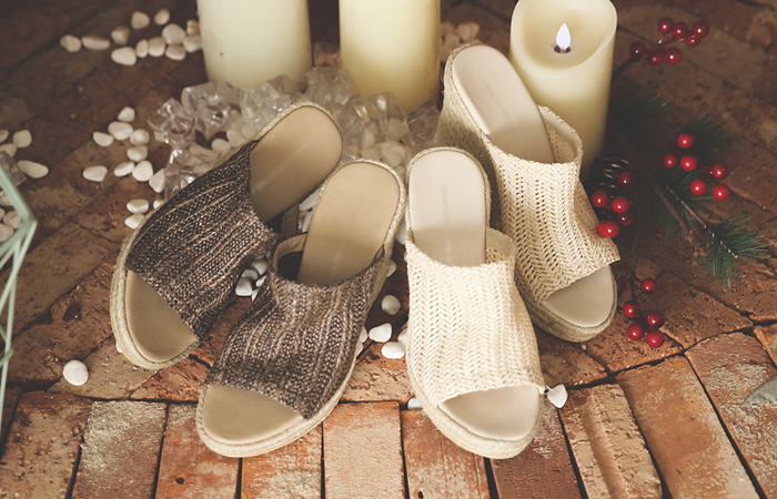 リネンマッシュウェッジミュールスリッパ