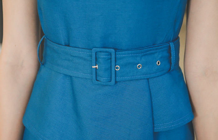 オンバルラップフェプラムリネンドレス