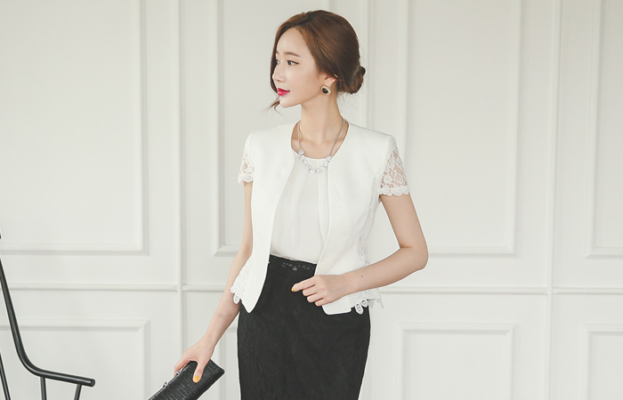エレガンスレイスフェプラムショートジャケット（半袖）