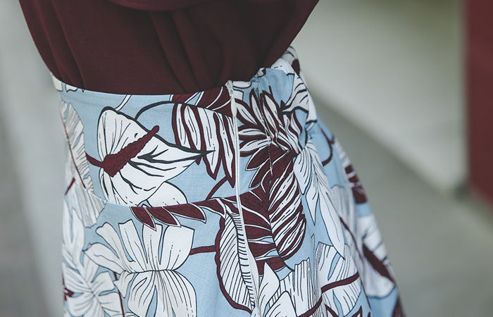 ペンアートリブパターンリネンフレアスカート