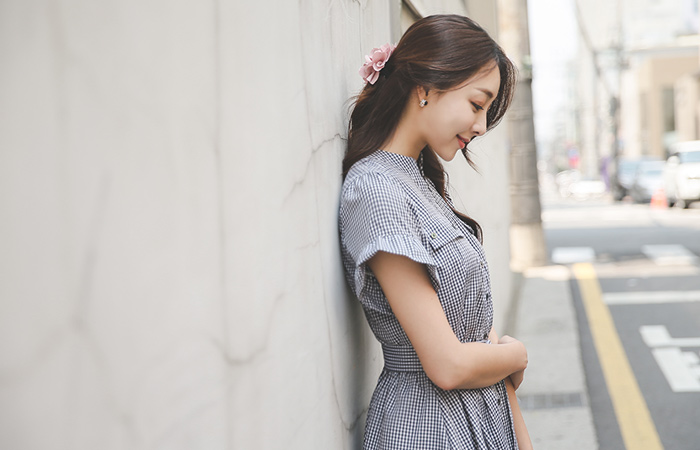 ベララッフル袖オナガガモチェックロングワンピース