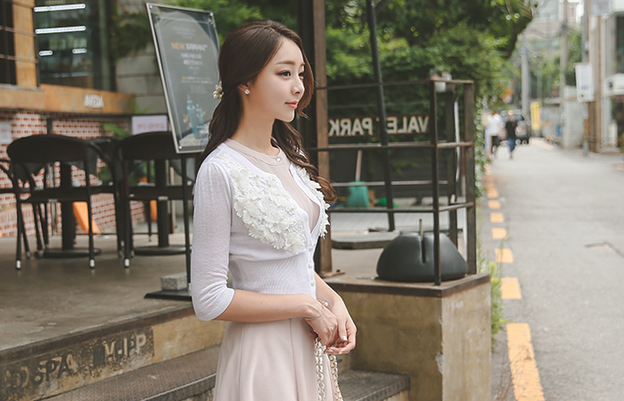 ロマンチックパールフラワー刺繍カーディガン