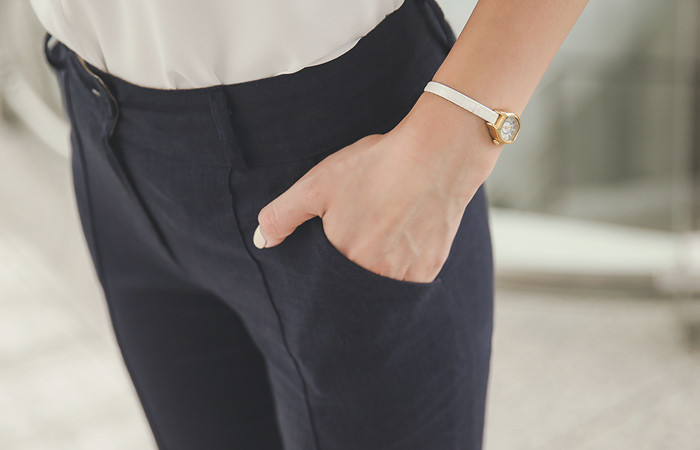 ピンタックラインクールリネンストレートスレックス