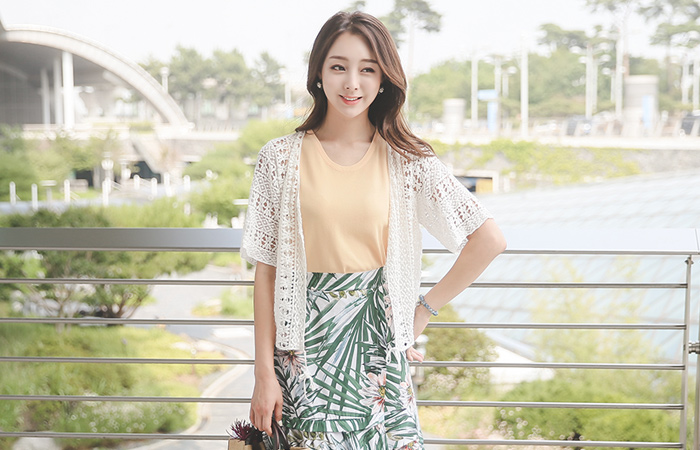 刺繍レイス裾リボンカーディガン