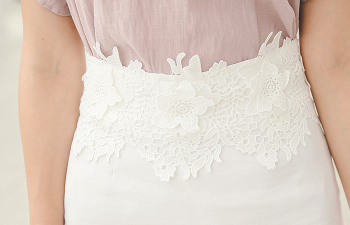 刺繍レースウエストリネンスパンスカート