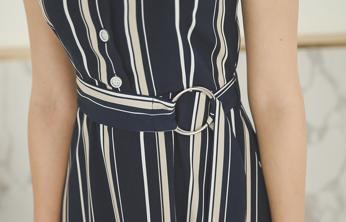 モダニティストライプリングベルトドレス