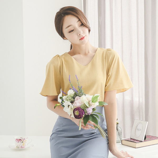 スイートシャーリングショルダーリネンブラウス